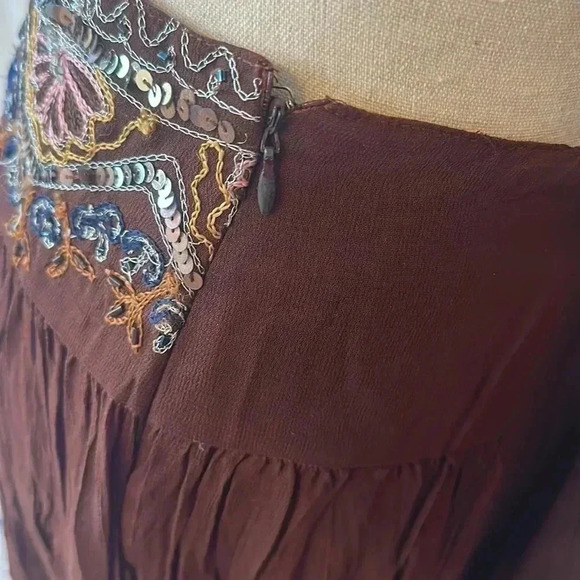 Temptations | Chocolate Brown Midi/Maxi Skirt w/Embroidered & Sequined Waistband - Picture 4 of 8